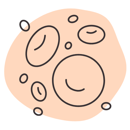 A line drawing of a person 's face with circles on it.