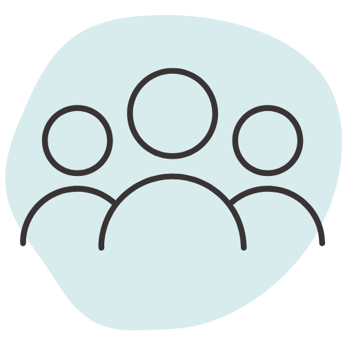 A group of people standing next to each other on a blue background.