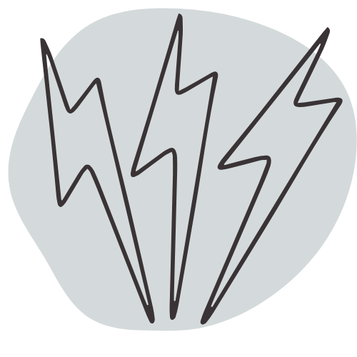 A drawing of three lightning bolts on a gray background.