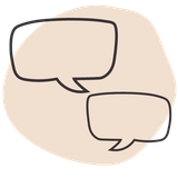 Two speech bubbles are talking to each other on a beige background.