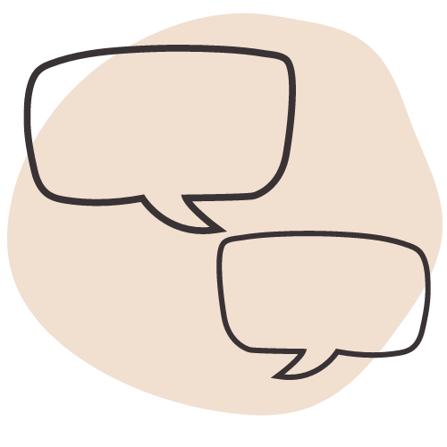 Two speech bubbles are talking to each other on a beige background.