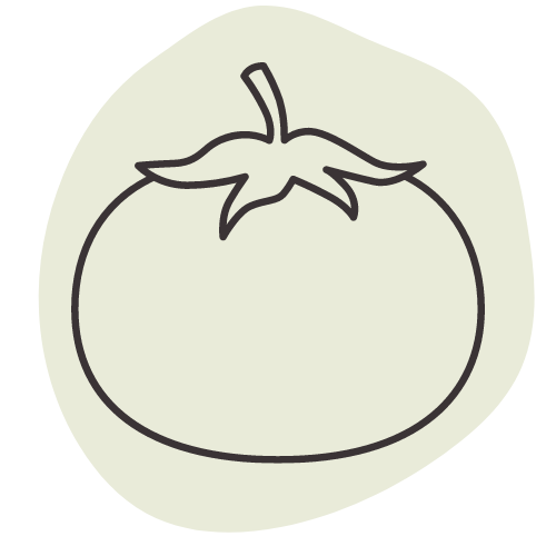 A line drawing of a tomato on a white background.