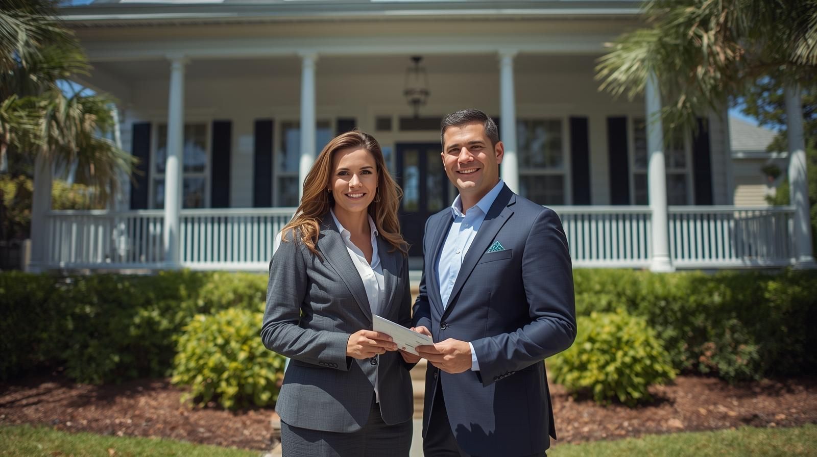 Real estate agents standing in front of a home on Daniel Island.