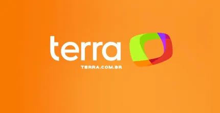 O logotipo da terra está em um fundo laranja.
