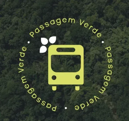 Um logotipo para a passagem verde com um ônibus no meio