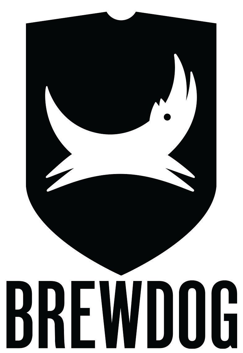 The logo for brewdog is a shield with a dog on it.