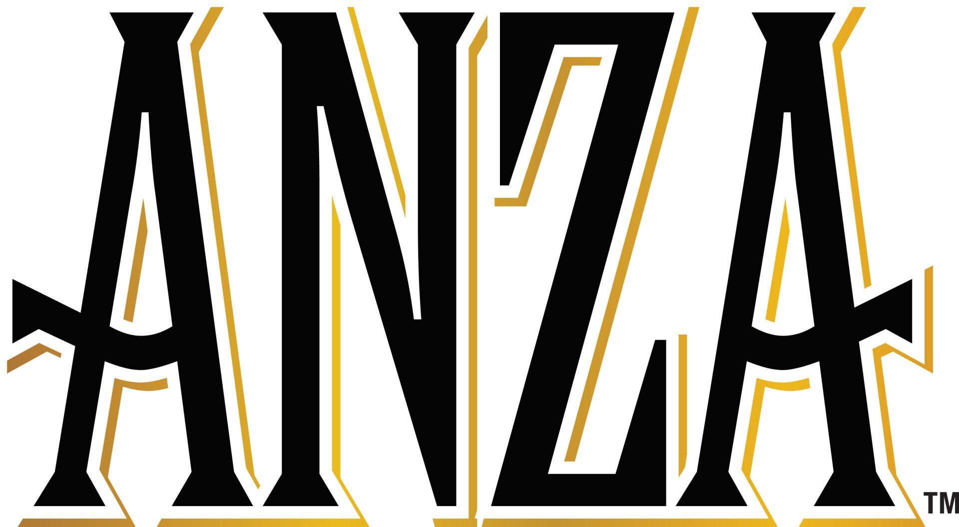 The anza logo is black and gold on a white background.