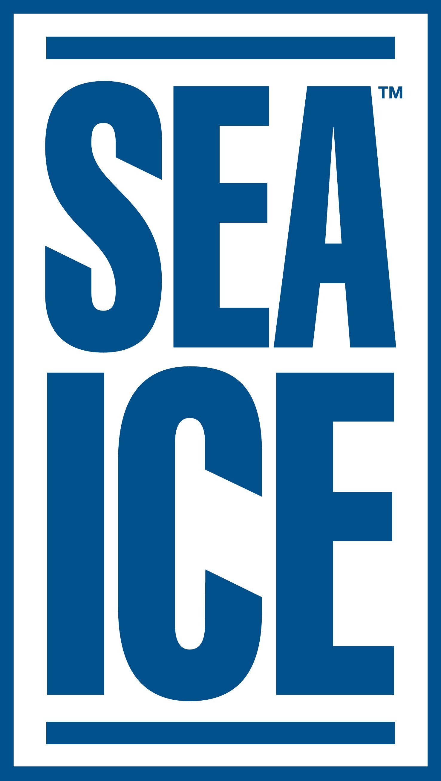 A blue and white logo for sea ice