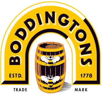 A yellow and black logo for boddingtons trade mark