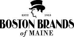 The logo for boston brands of maine shows a man wearing a top hat.