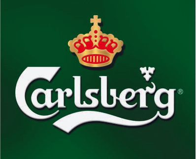 A carlsberg logo with a crown on a green background
