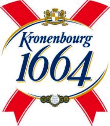A kronenbourg 1664 logo with a red ribbon
