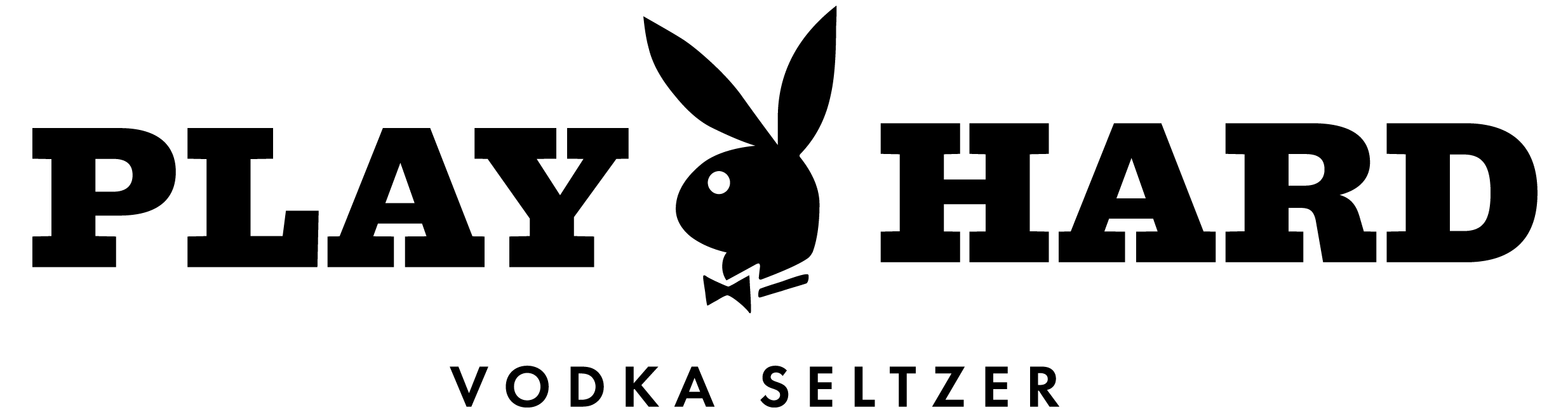 A black and white logo for play hard vodka seltzer