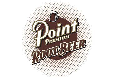 A brown and white logo for point premium root beer