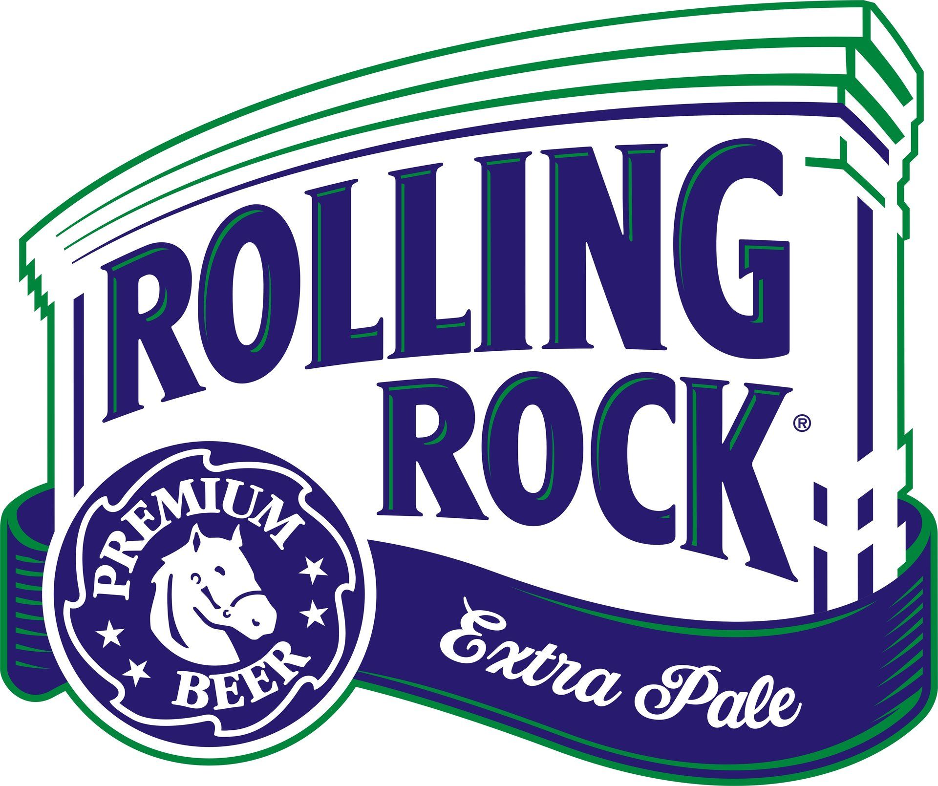 A logo for rolling rock premium beer extra pale