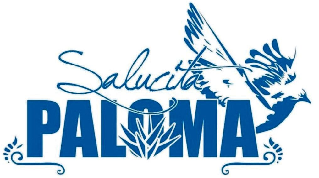 A blue and white logo for salute paloma