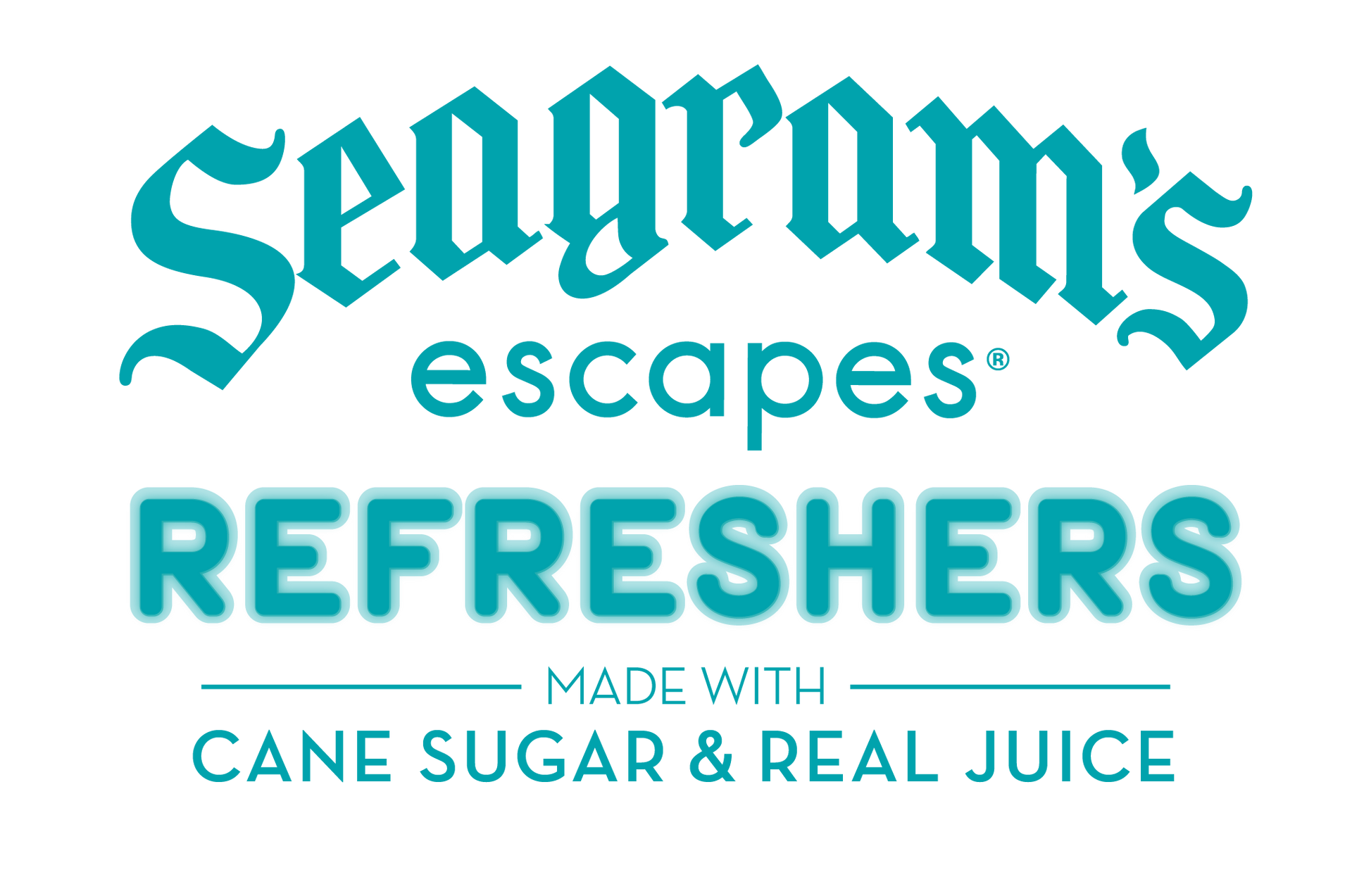 The logo for seagram 's escapes refreshers made with cane sugar and real juice.