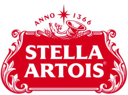 The logo for stella artois is red and white