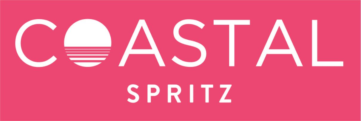 The logo for coastal spritz is pink and white.