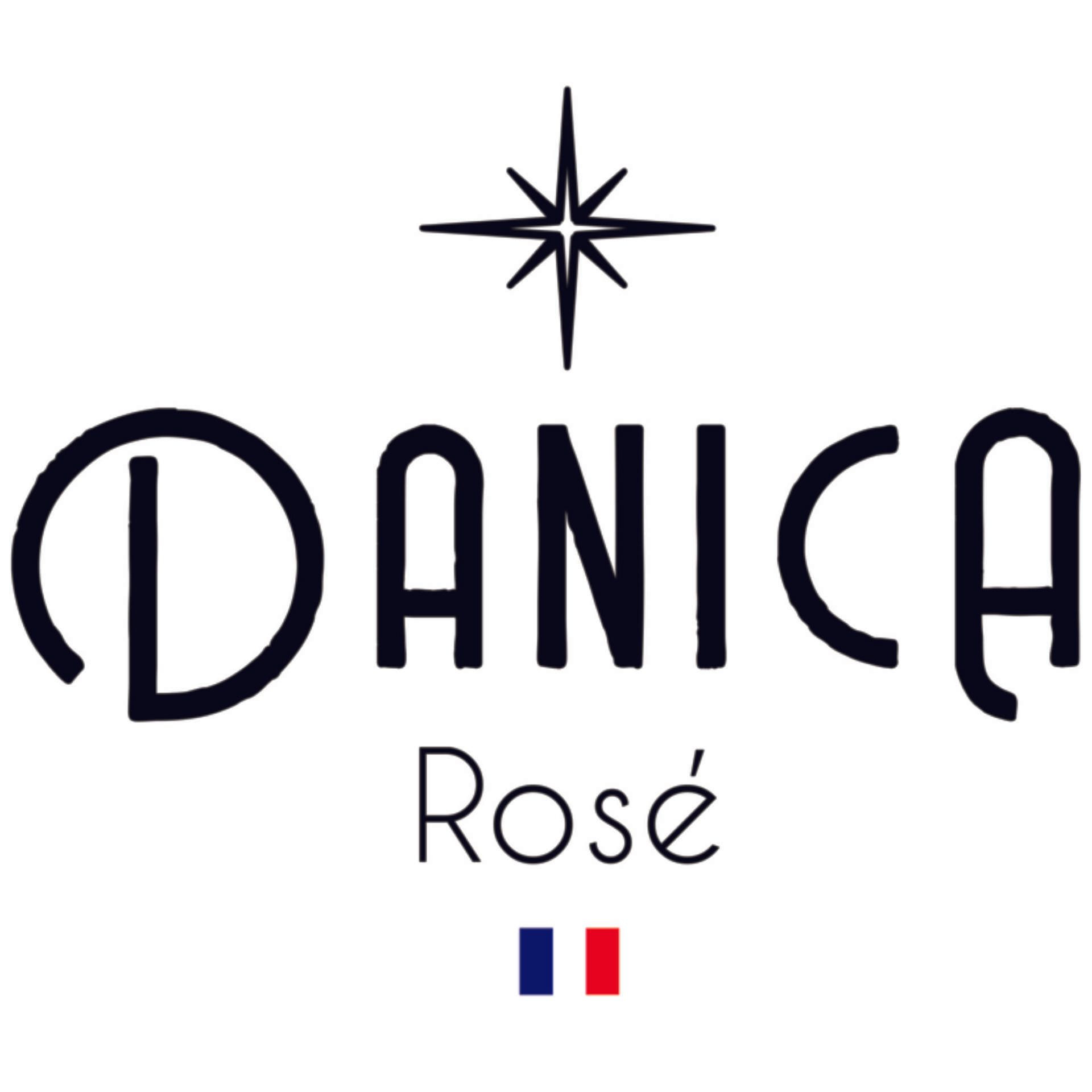 A black and white logo for danica rosé with a star.