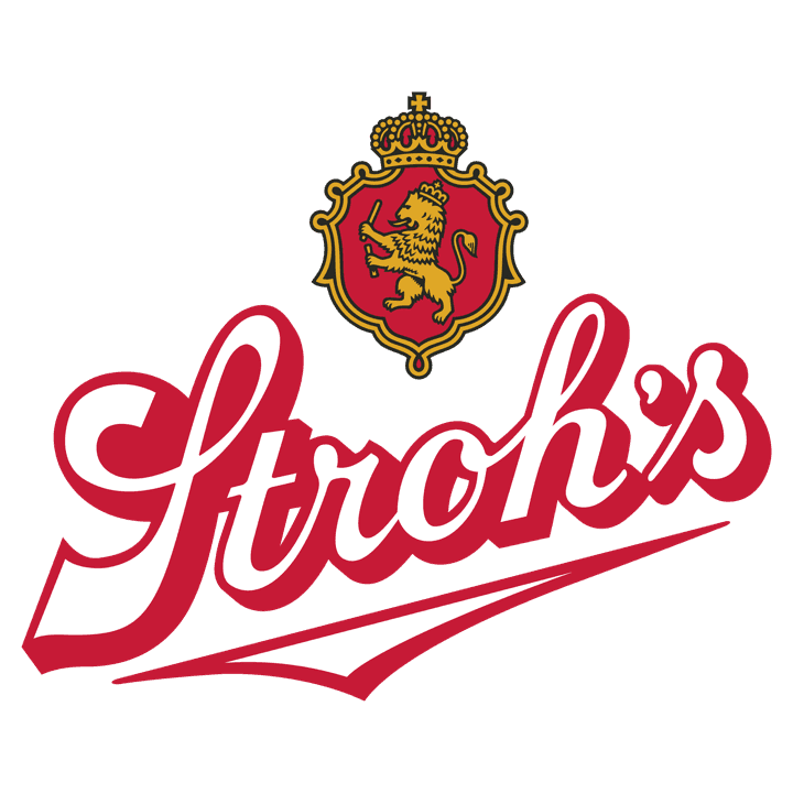A logo for stroh 's with a lion and a crown