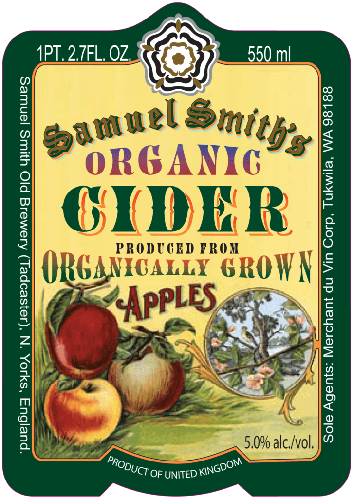 A label for samuel smith 's organic cider with apples on it