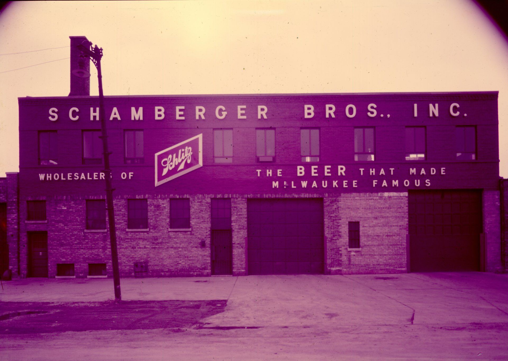 A purple building that says schenberger bros. inc. on it