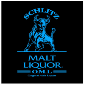 A label for schlitz malt liquor with a blue bull on it