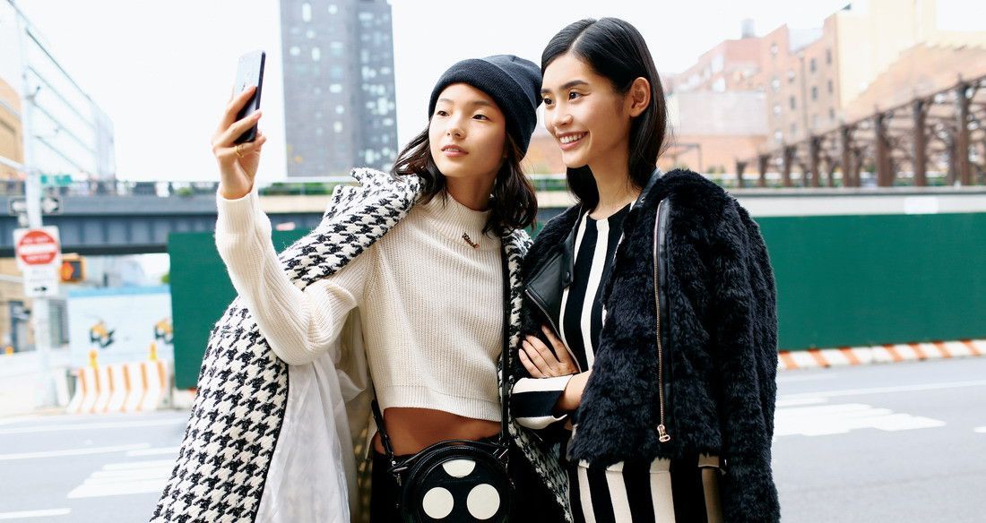Chinese Models taking selfies