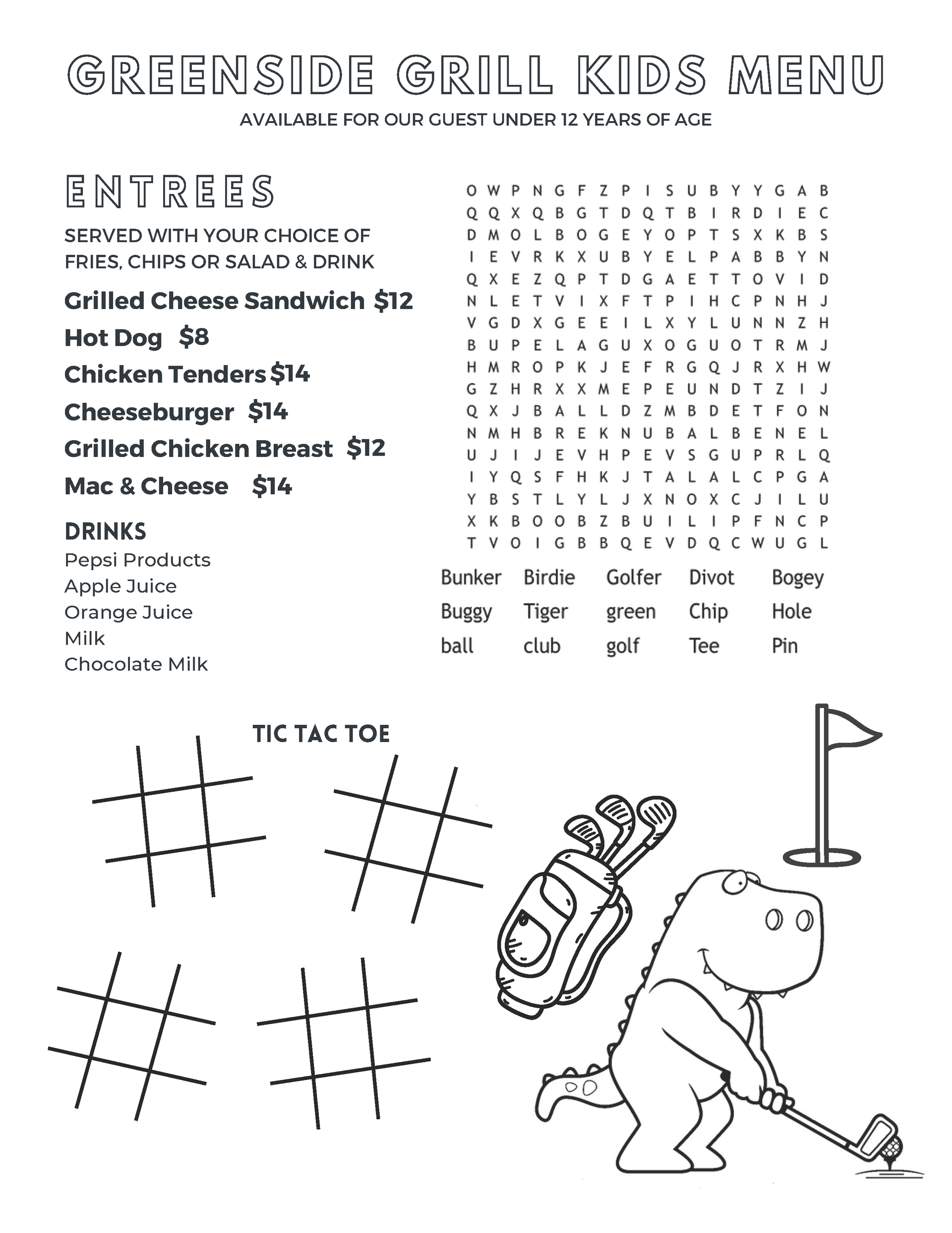 A black and white drawing of a bear holding a golf club.