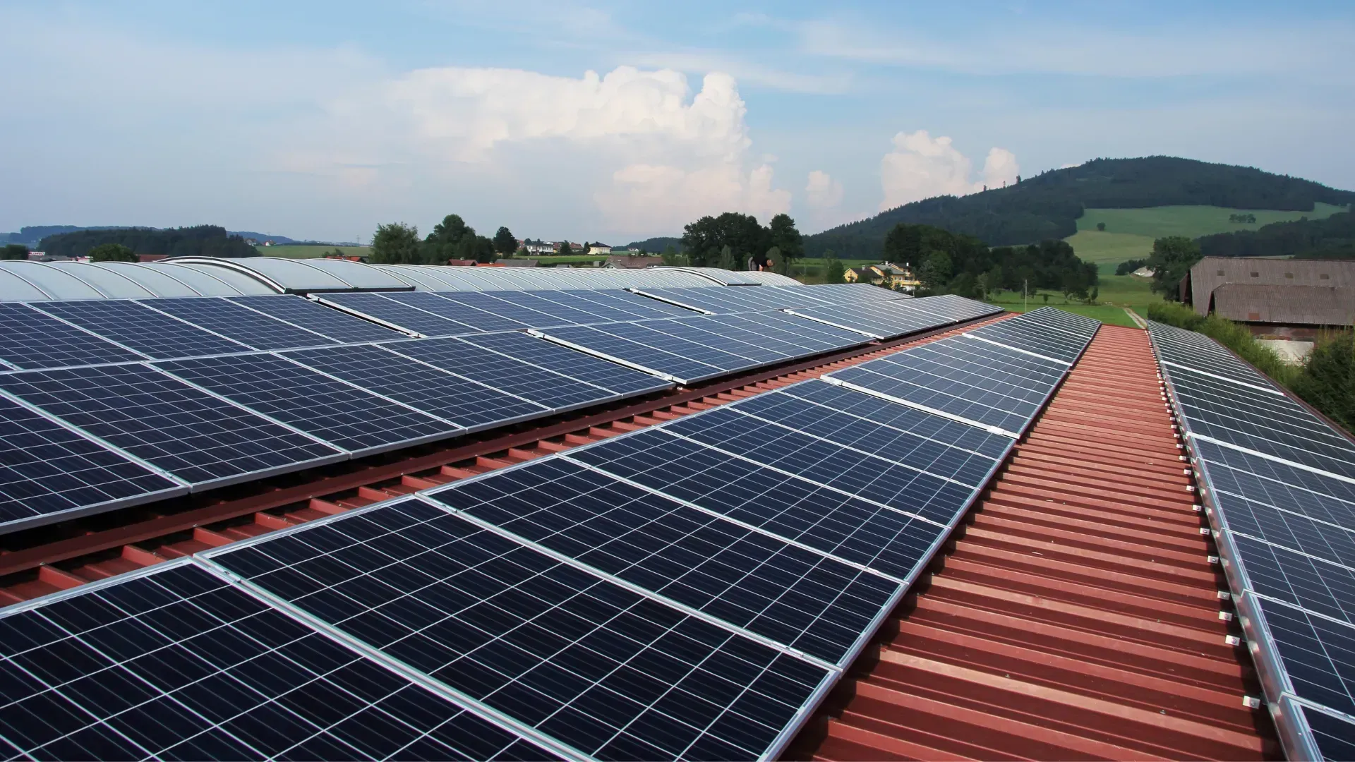 A roof with a lot of solar panels on it