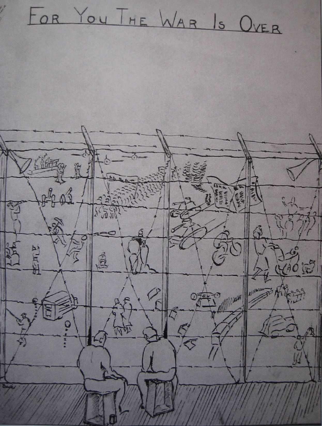 Dan Billany's sketch of life in a prisoner of war camp. An Illustration for The Cage.