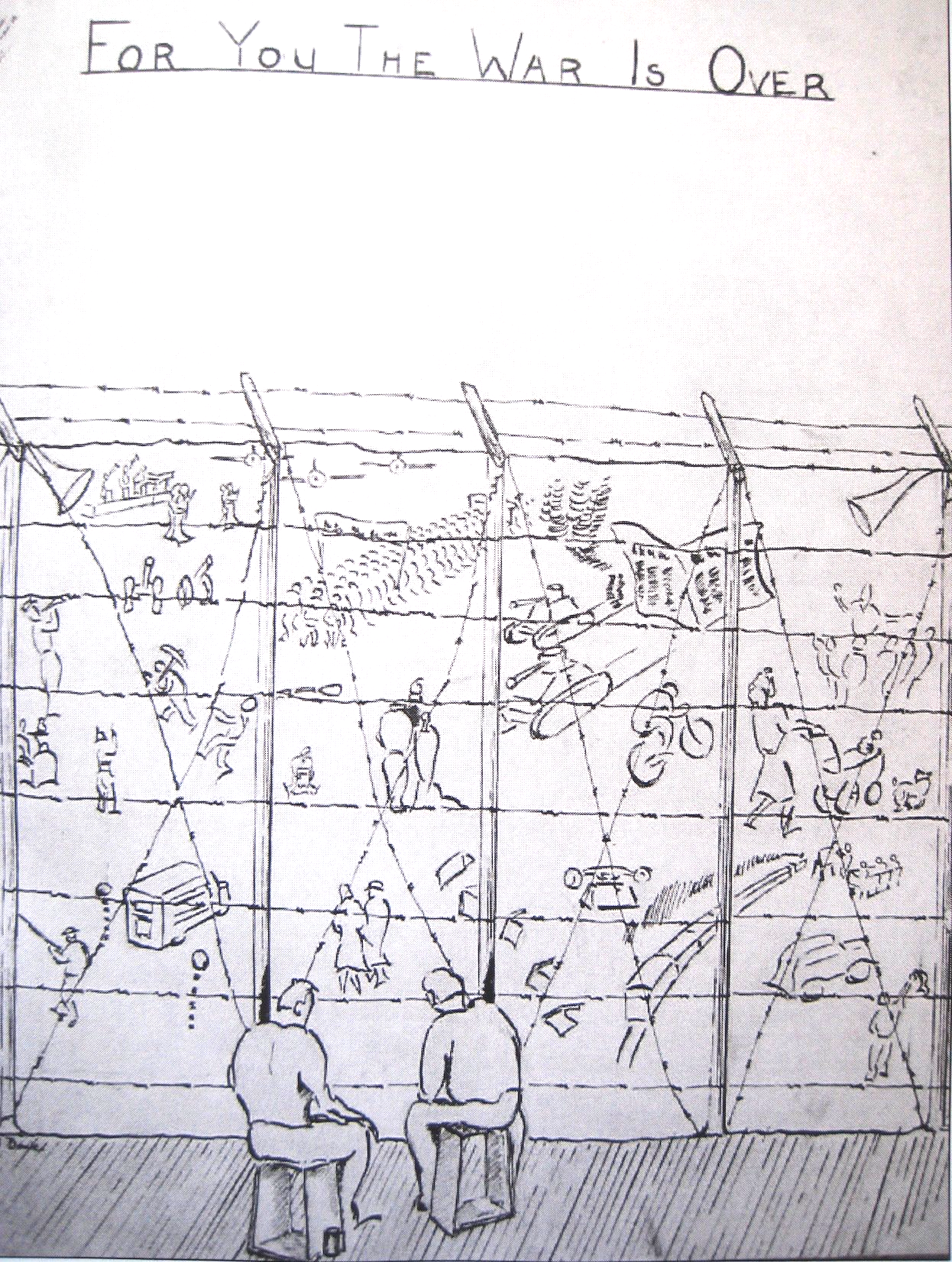 Dan Billany's sketch of life in a PoW camp. Currently in the Imperial War Museum