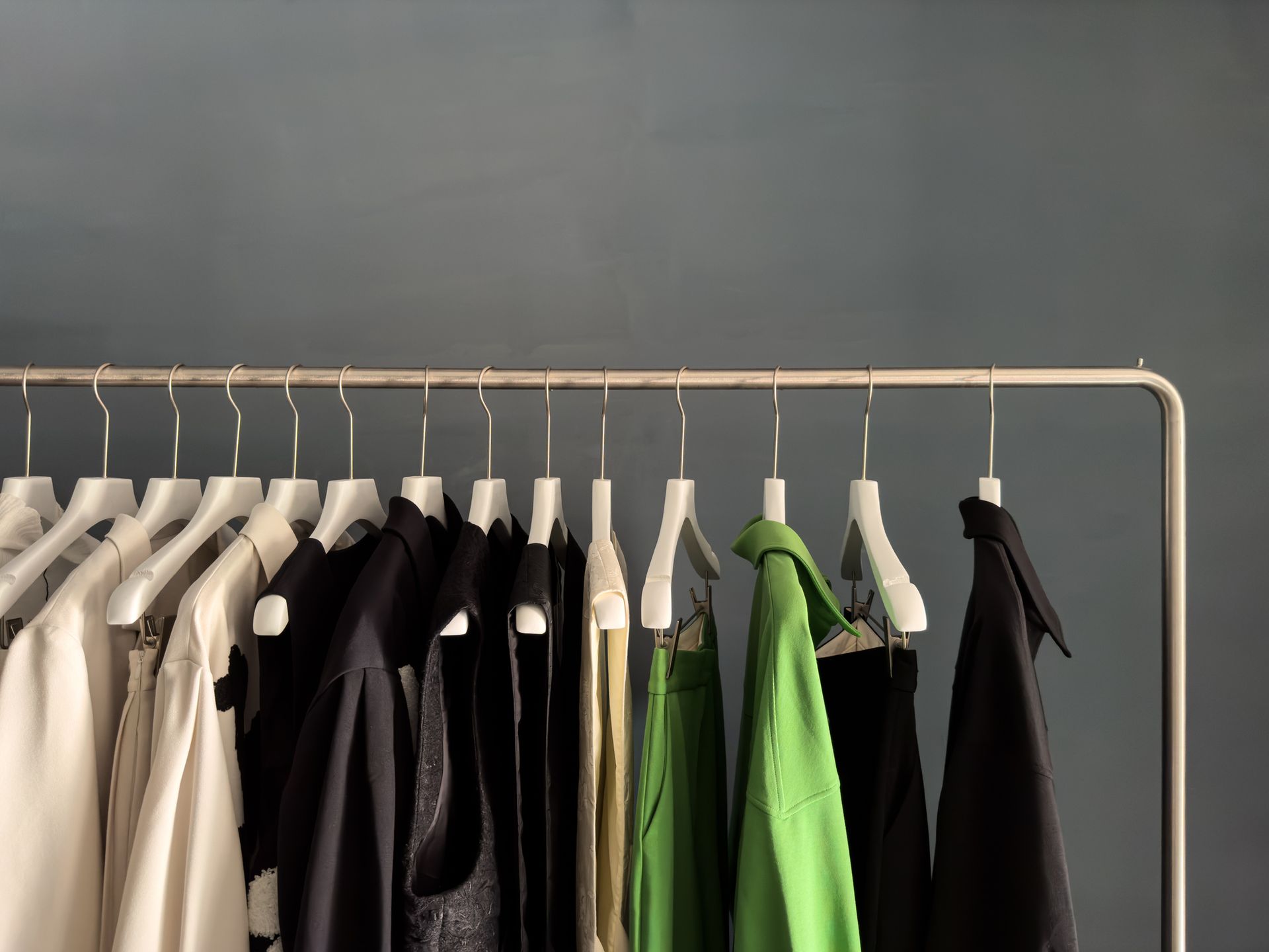 Clean, organized apparel on hangers for an inviting retail presentation.