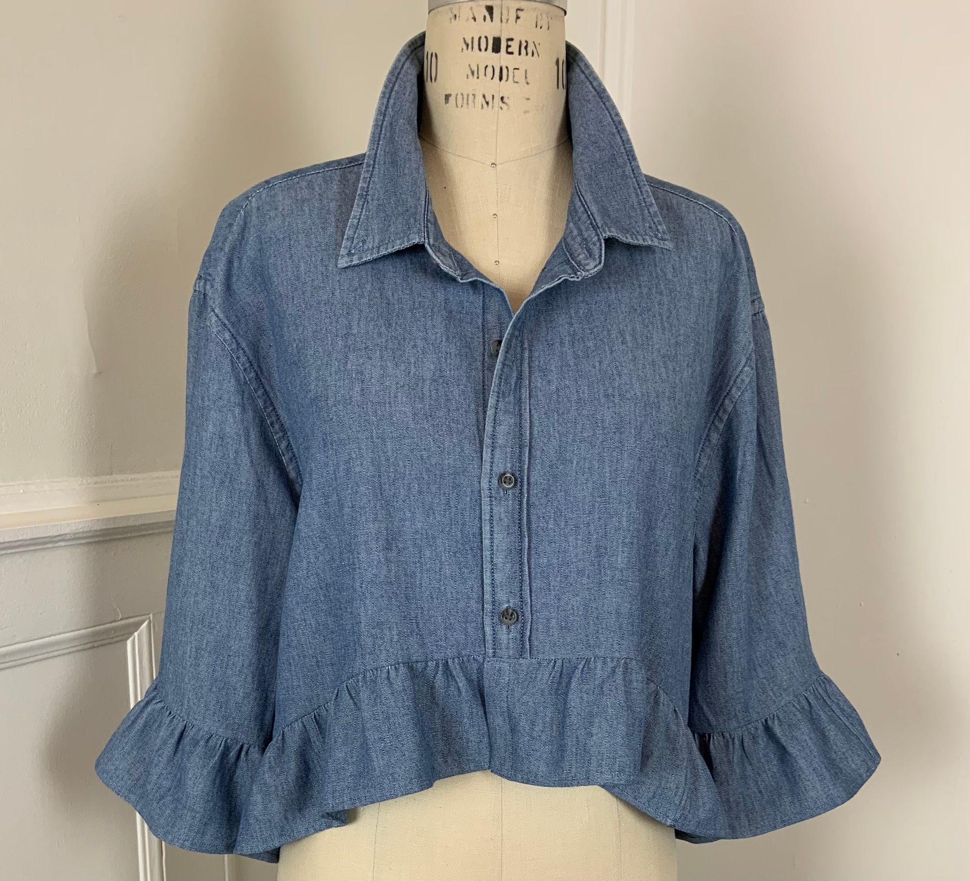 Denim Shirt with a frill.