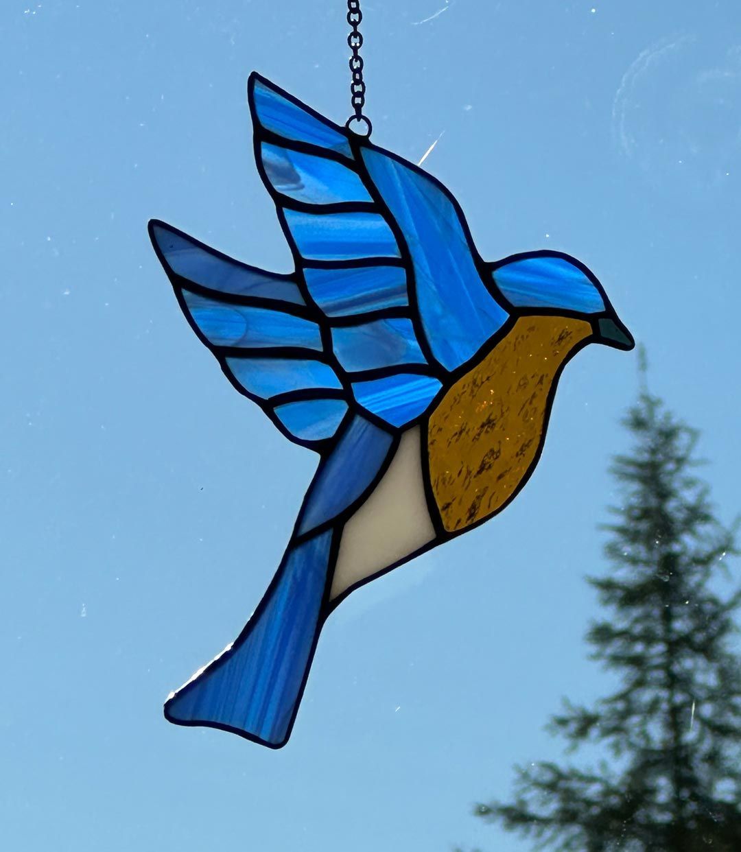 Blue jay stained glass.