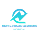 Blue logo: Lightning bolt inside a circle. Text: Thomas and Sons Electric LLC, Southport NC.