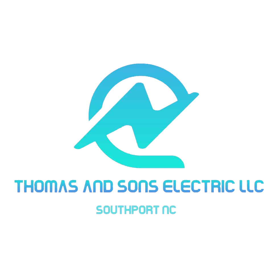 Blue logo: Lightning bolt inside a circle. Text: Thomas and Sons Electric LLC, Southport NC.