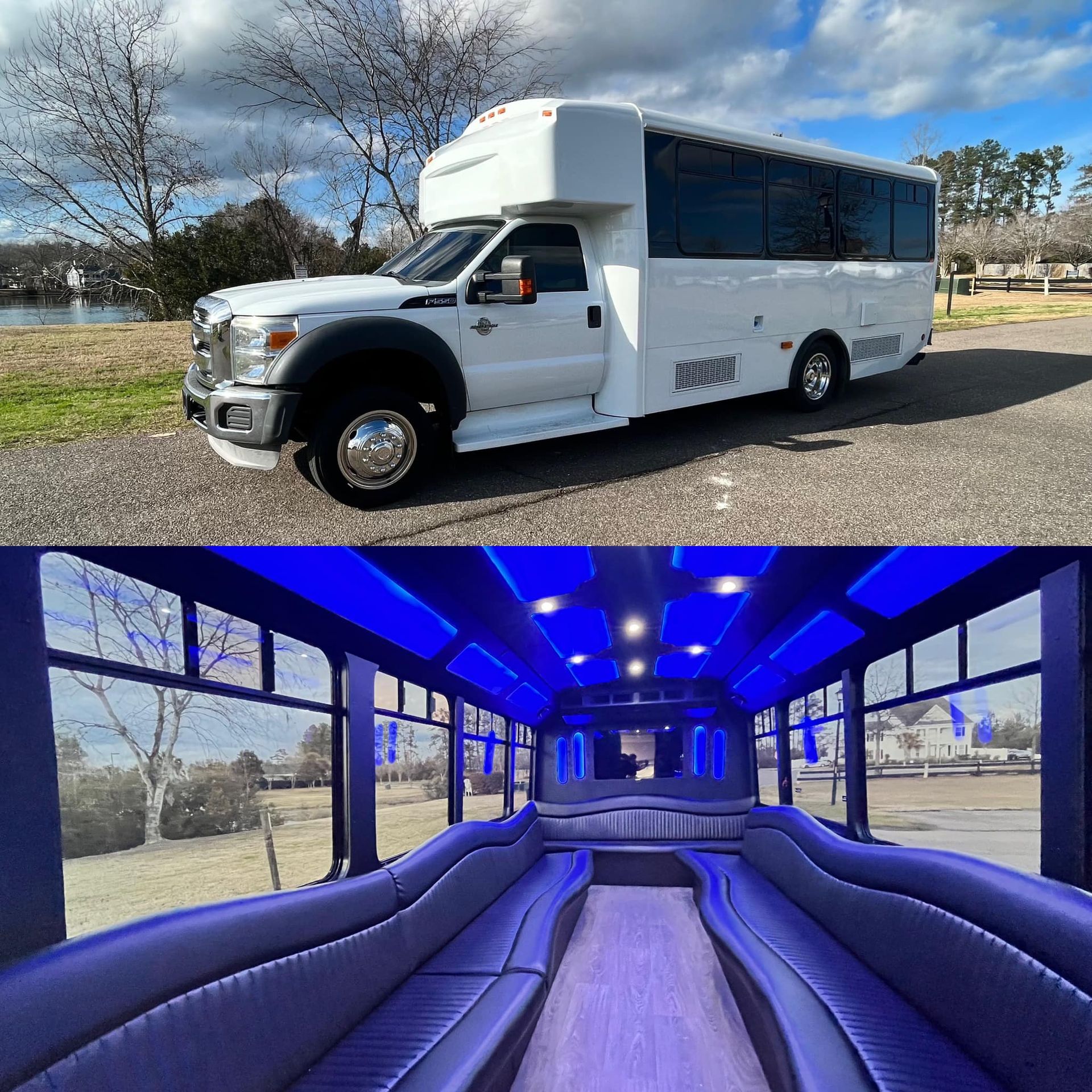 a white PARTY bus in Charleston, SC

