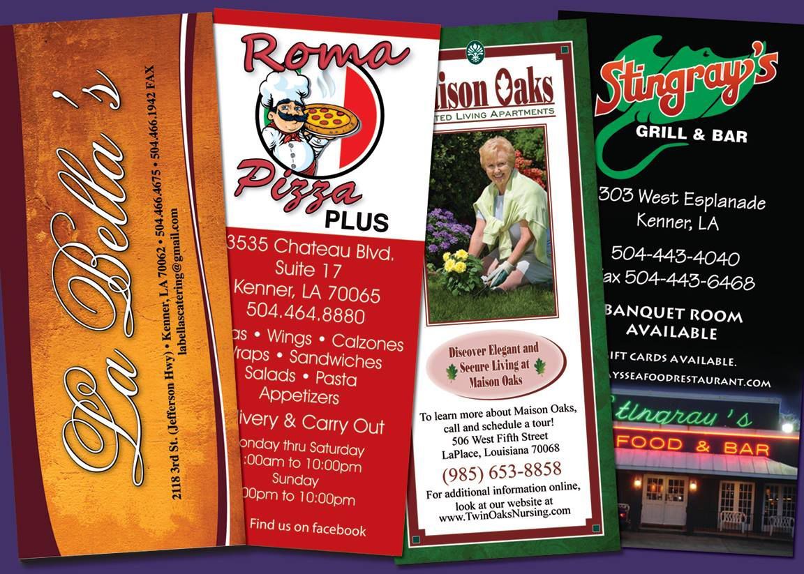 A collage of flyers including one for roma pizza plus