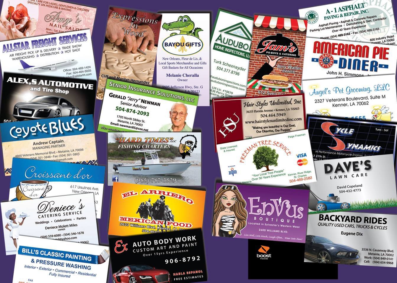 A bunch of business cards including one for coyote blues