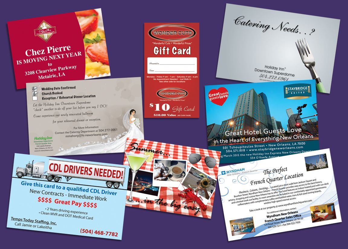 A collage of various cards including a gift card