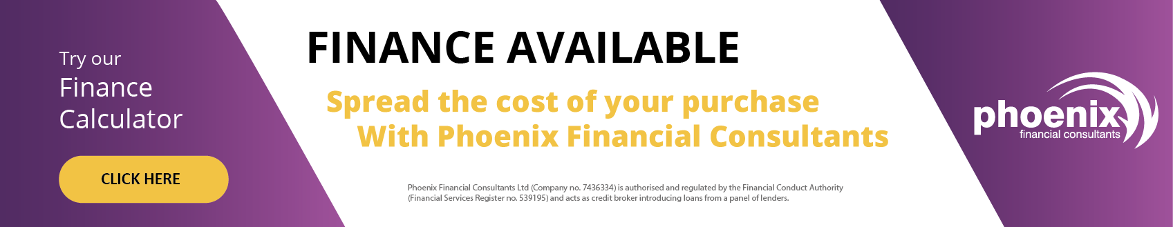 Finance available ad: Purple and white design with text about spreading costs with Phoenix Financial Consultants.