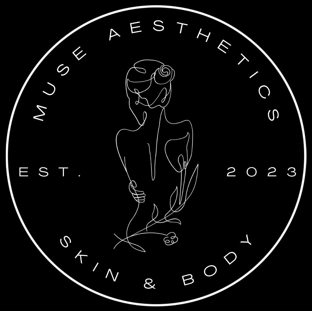 A black background logo with the white sketch of a woman's back