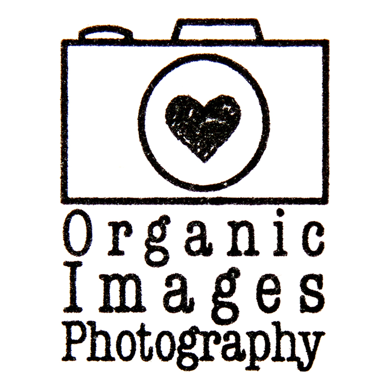 A black and white sketch of a camera with black text reading Organic Images Photography