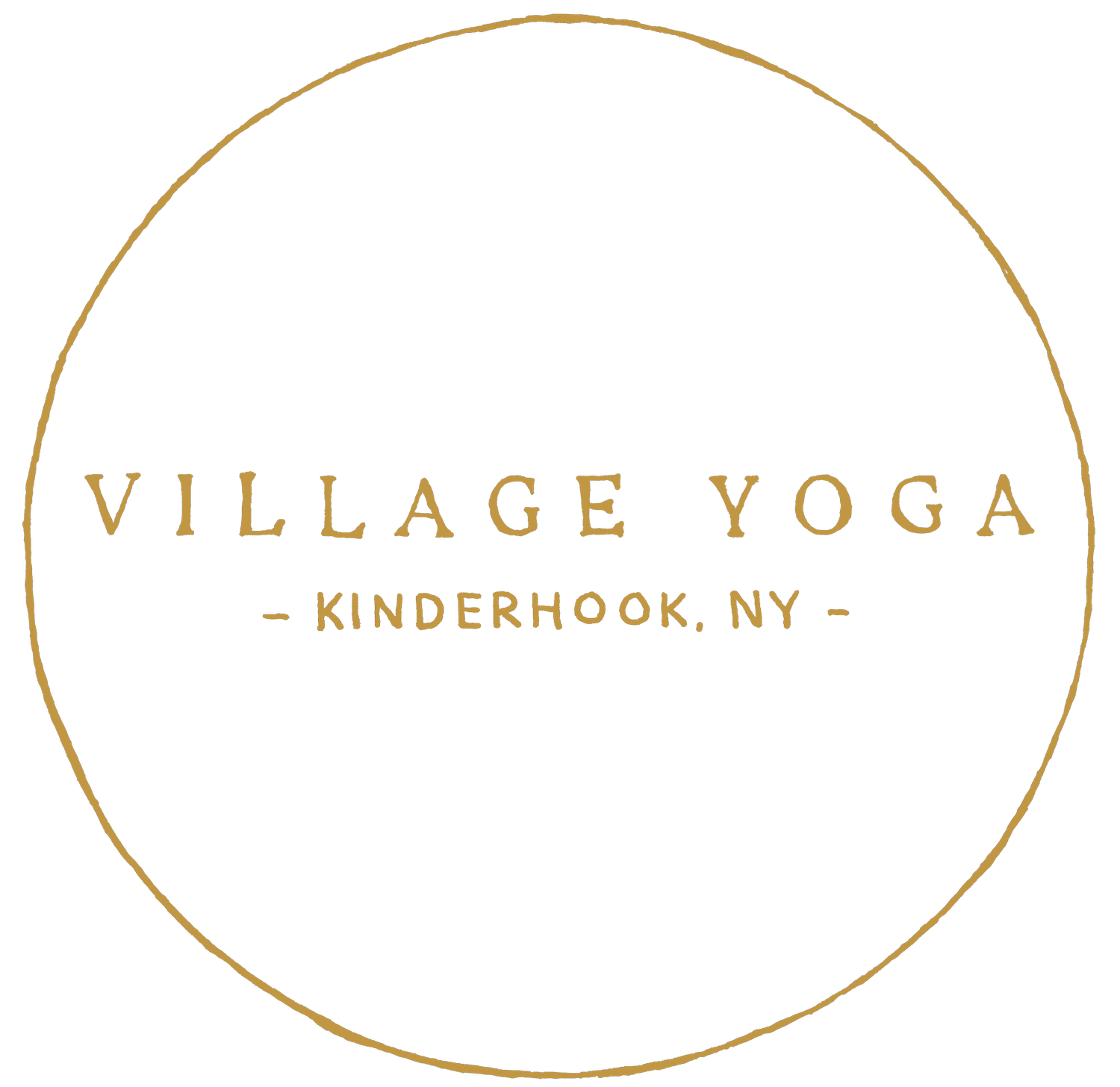 A yellow circle with yellow text reading Village Yoga, Kinderhook