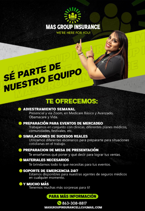 An advertisement for mas group insurance in spanish
