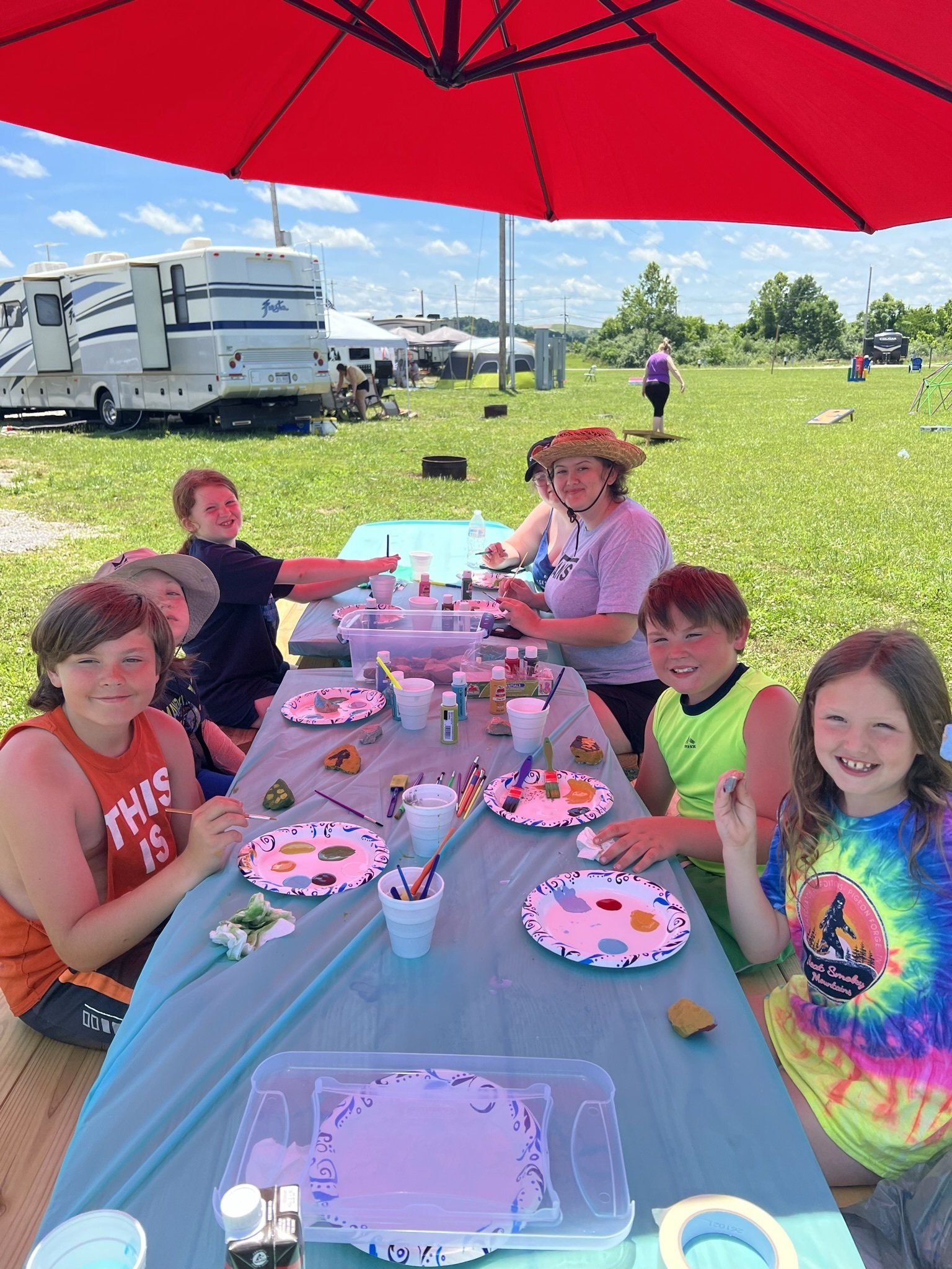 Group outdoor painting activity