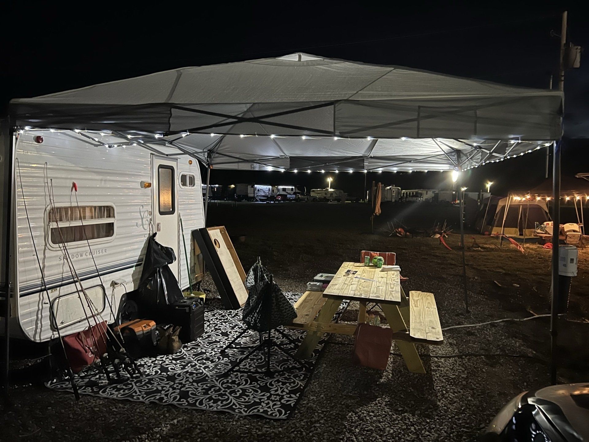 RV nighttime setup