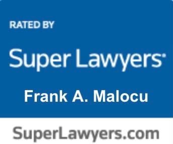 A blue sign that says super lawyers frank a malocu